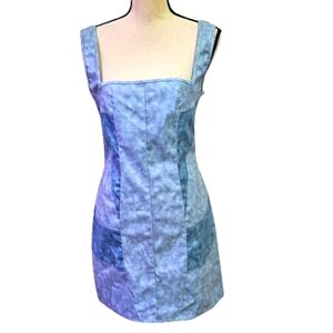 Pretty Little Thing Blue Contrast Panel Faux Leather Bodycon Dress, Size 10,NWT